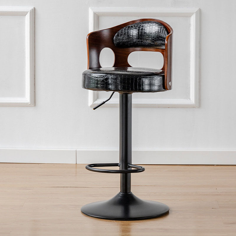 Tabouret de bar rond contemporain en tissu PU cuir scandinave bois éponge SGS avec dossier et repose-pieds pour cuisine 