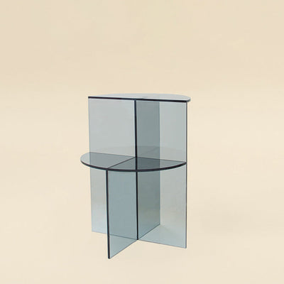 Table d'appoint semi-circulaire scandinave contemporaine en acrylique à 2 niveaux pour salon 