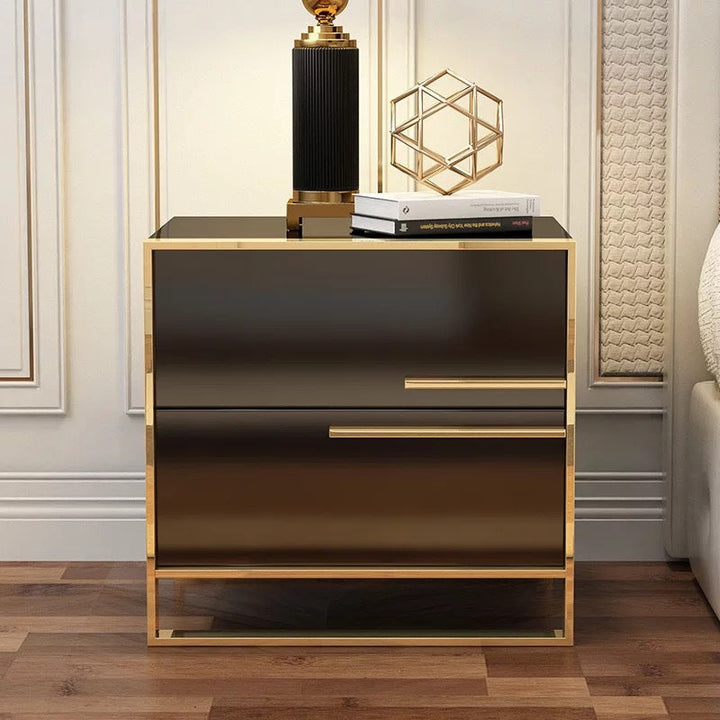 Modern Simplicity Cubic MDF Stainless Steel Frame Nightstand 2-Drawer For Bedroom