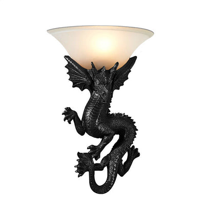 Lámpara Aplique de Pared de Resina de Vidrio de Dragón Semicircular de 1 Luz Tradicional Europea Para Sala de Estar 