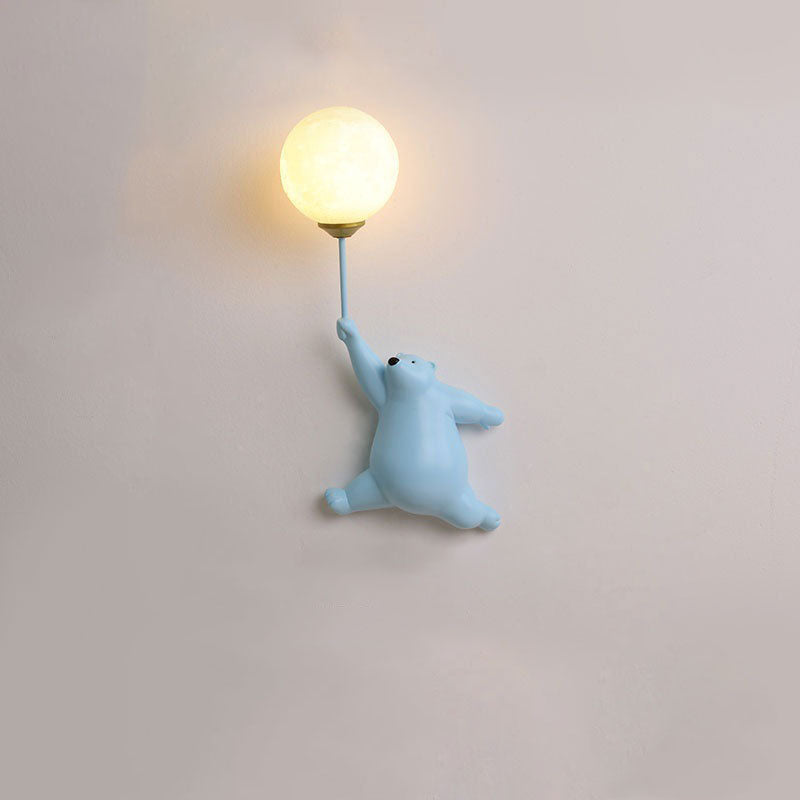 Contemporary Creative Bear Resin Glass 1-Light Wall Sconce Lamp For Bedroom