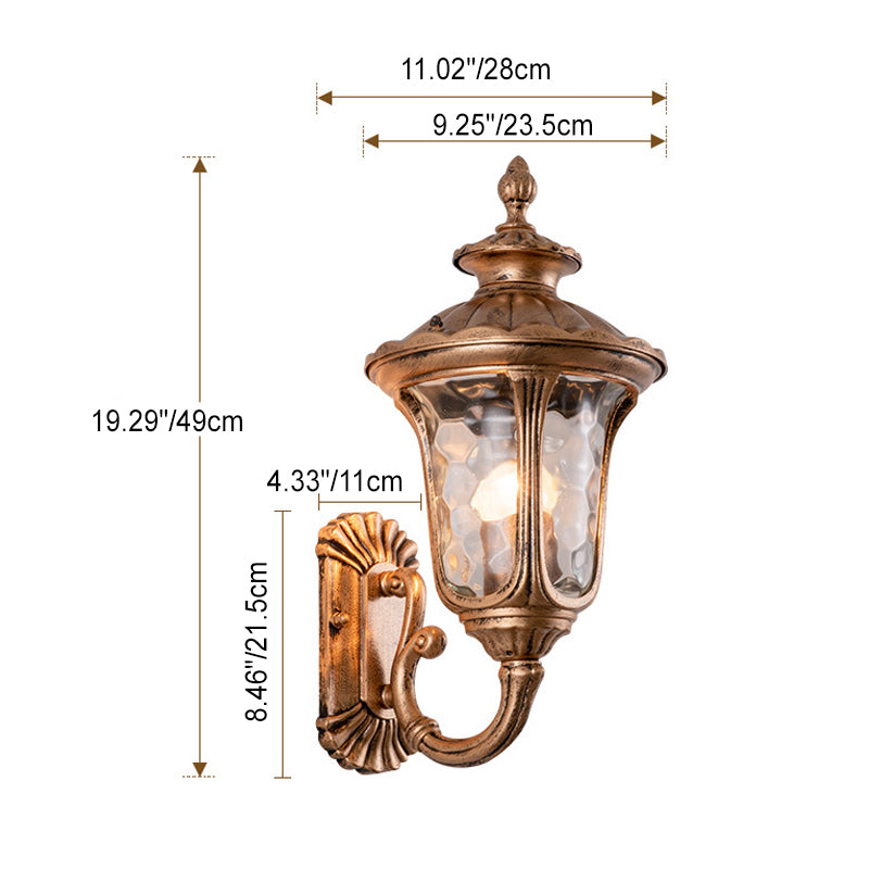 Lampe murale extérieure 1 lumière en verre et aluminium en forme de château étanche traditionnel européen pour jardin 