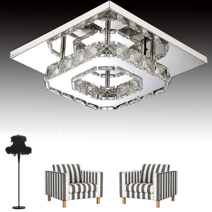 Lustre carré contemporain en acier inoxydable de luxe avec décoration en cristal LED pour plafond encastré pour salon 