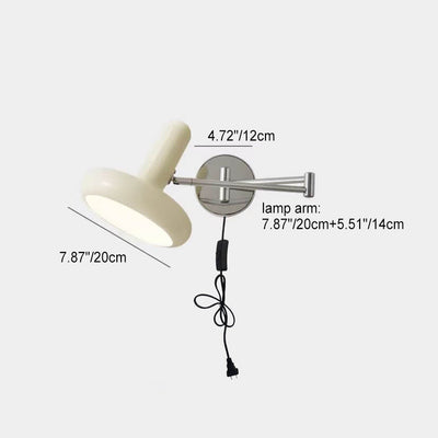 Nordic Cream White Iron Rocker Arm Round Retractable 1-Light Wall Sconce Lamp