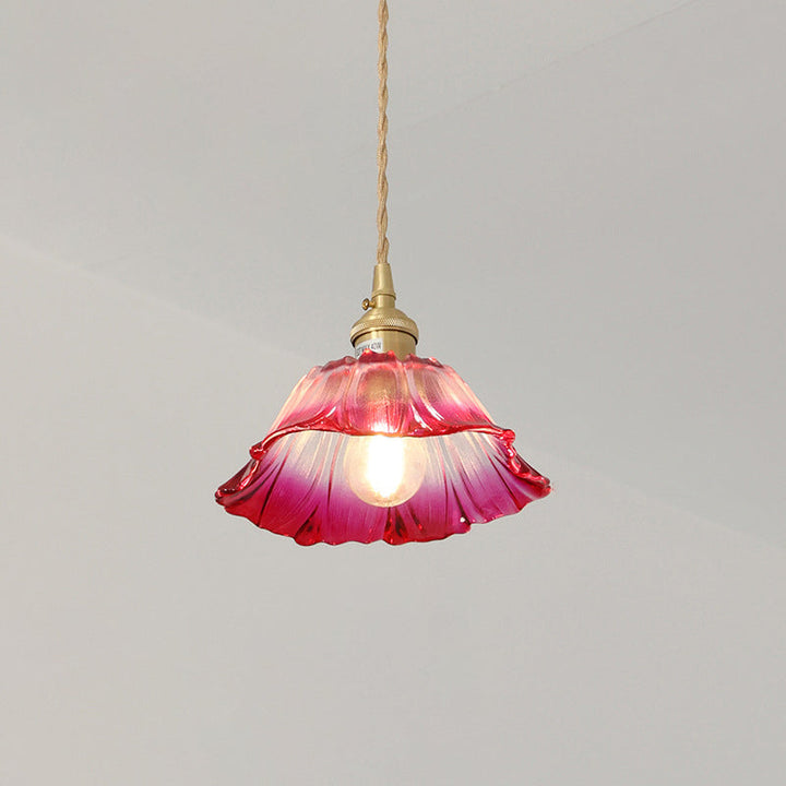 Modern Art Deco Sunflower Copper Glass 1-Light Pendant Light For Living Room