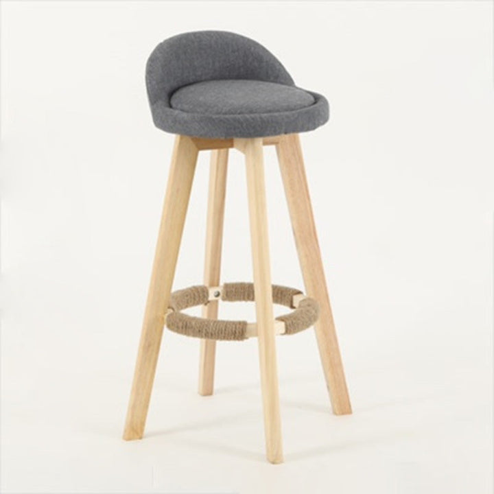 Tabouret de bar pivotant traditionnel vintage avec cadre en bois et tissu rond, dossier bas et repose-pieds pour salle à manger 