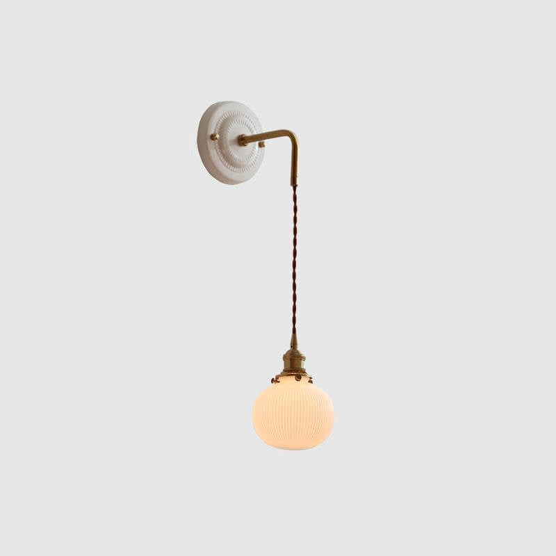 Modern Minimalist Round Glass Iron Ceramic Base 1-Light Wall Sconce Lamp For Living Room &amp; Bedroom