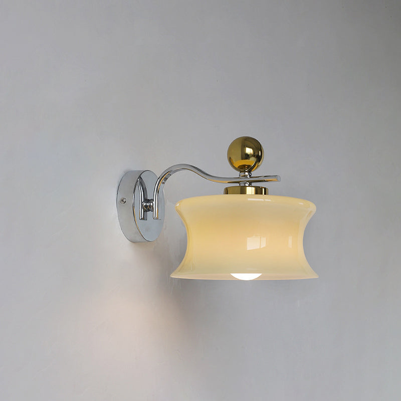 Contemporary Scandinavian Glass Iron Drum Wave Arm 1-Light Wall Sconce Lamp For Bedroom