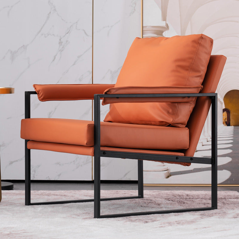 Contemporary Scandinavian Fabric Velvet Faux Leather Carbon Steel Latex Sponge Square Accent Chair Backrest Armrest For Living Room