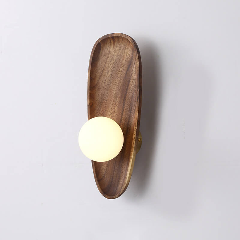 Japanische Zen Walnuss Glas Kugellampenschirm LED Wandleuchte 