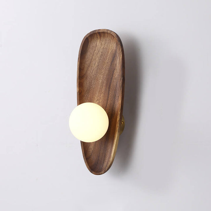 Japanische Zen Walnuss Glas Kugellampenschirm LED Wandleuchte 