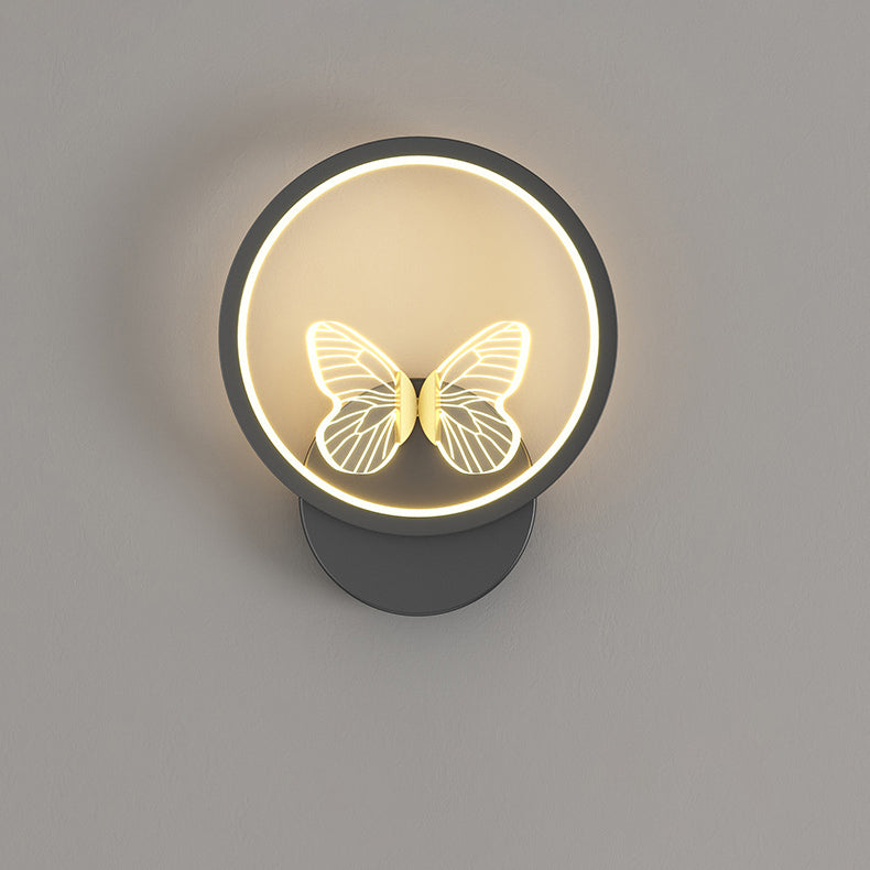 Modern Art Deco Butterfly Iron Silicone Square Round Frame Design LED Wall Sconce Lamp For Bedroom