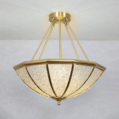 Lustre moderne de luxe avec cadre en cuivre et abat-jour rond en cristal à 5 lumières pour salon 