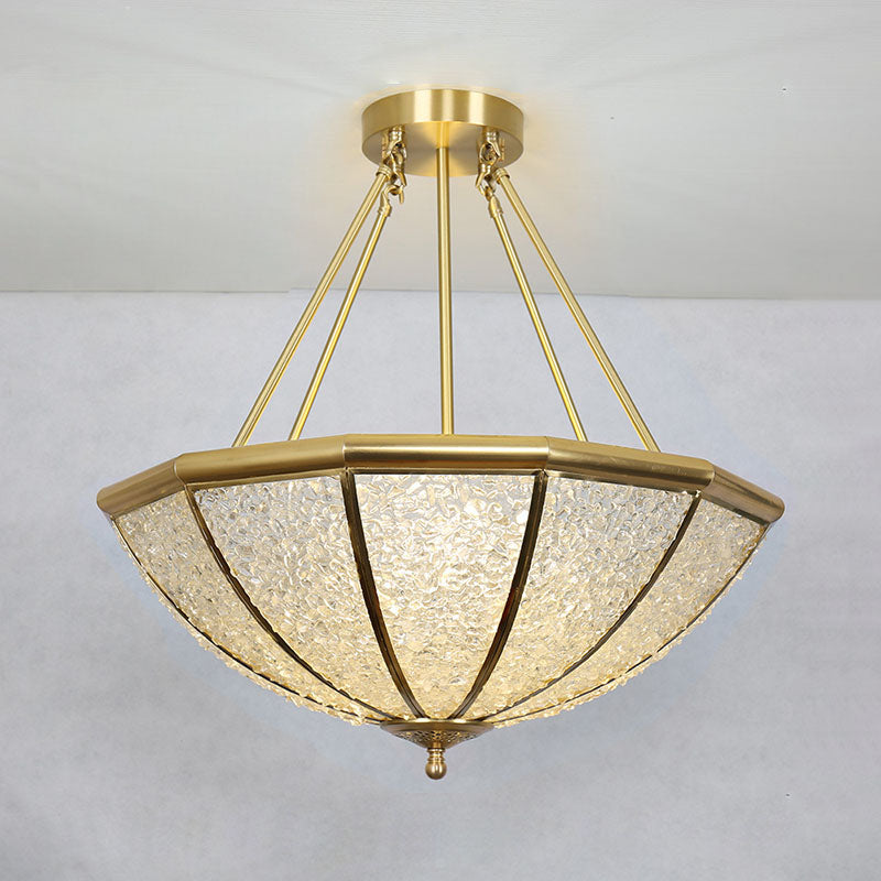 Lustre moderne de luxe avec cadre en cuivre et abat-jour rond en cristal à 5 lumières pour salon 