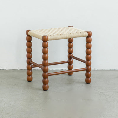 Tabouret rectangulaire traditionnel chinois en osier avec pieds en bois pour le salon 
