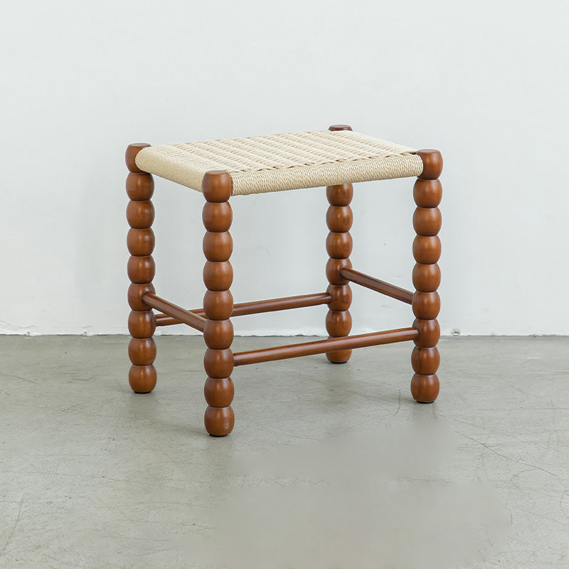 Tabouret rectangulaire traditionnel chinois en osier avec pieds en bois pour le salon 