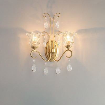Traditionelle französische Kristallzweig-Wandleuchte mit 2 Lichtern für das Wohnzimmer 