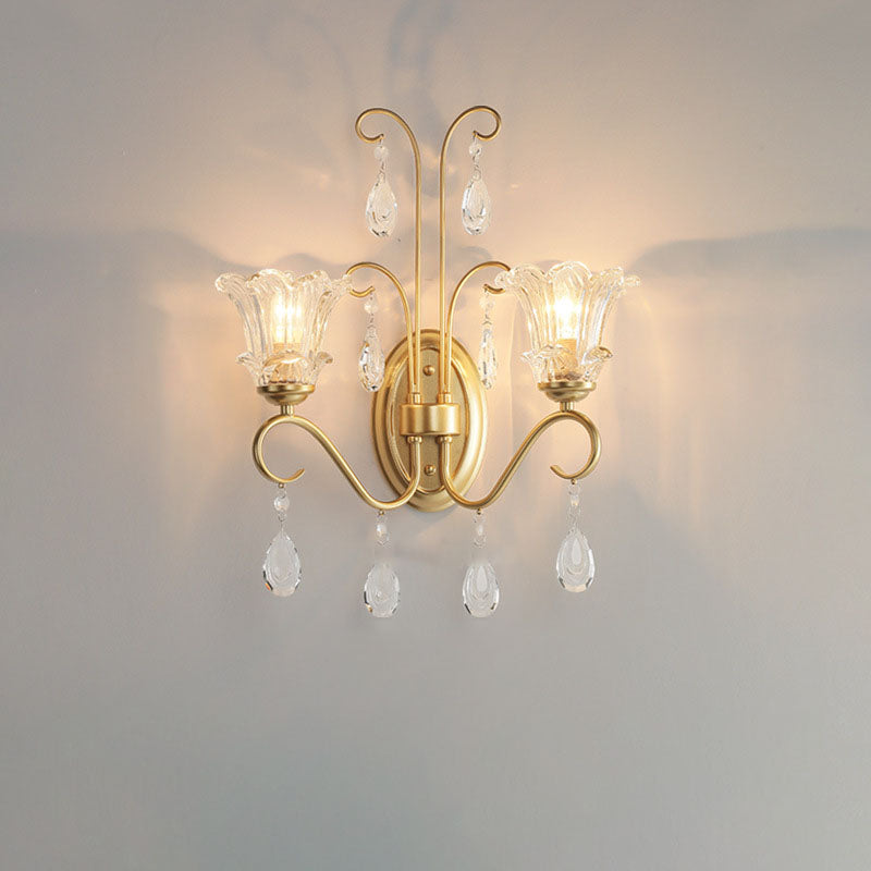 Traditionelle französische Kristallzweig-Wandleuchte mit 2 Lichtern für das Wohnzimmer 