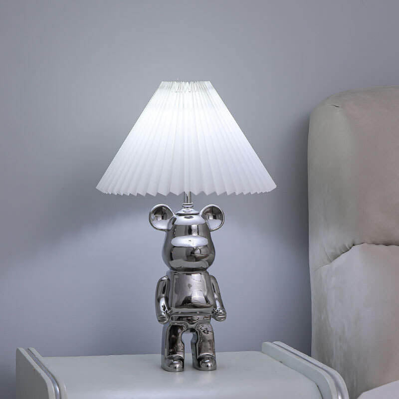 Contemporary Creative Bear Ceramic Fabric 1-Light Table Lamp For Bedroom