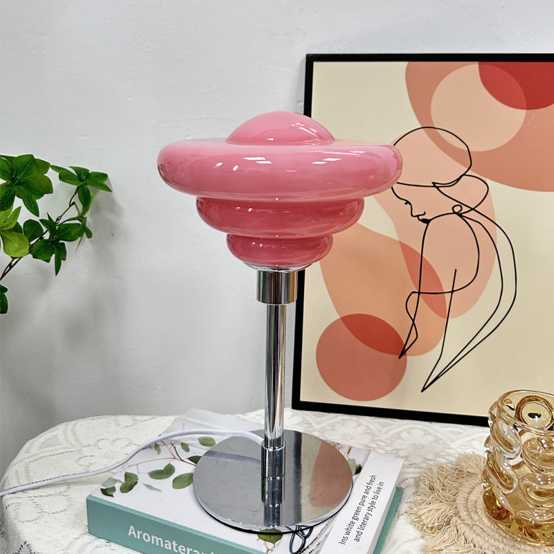 Modern Art Deco Metal Glass Ripple Gyro 1-Light Table Lamp For Bedside