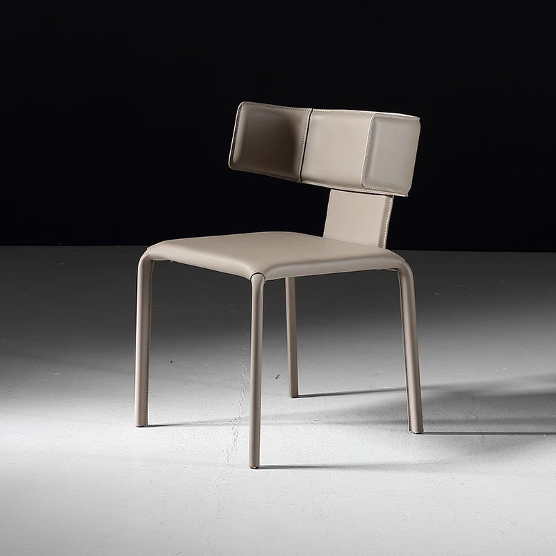Silla de comedor contemporánea de lujo cuadrada con respaldo, en cuero de microfibra, metal y estructura de madera contrachapada, para comedor 