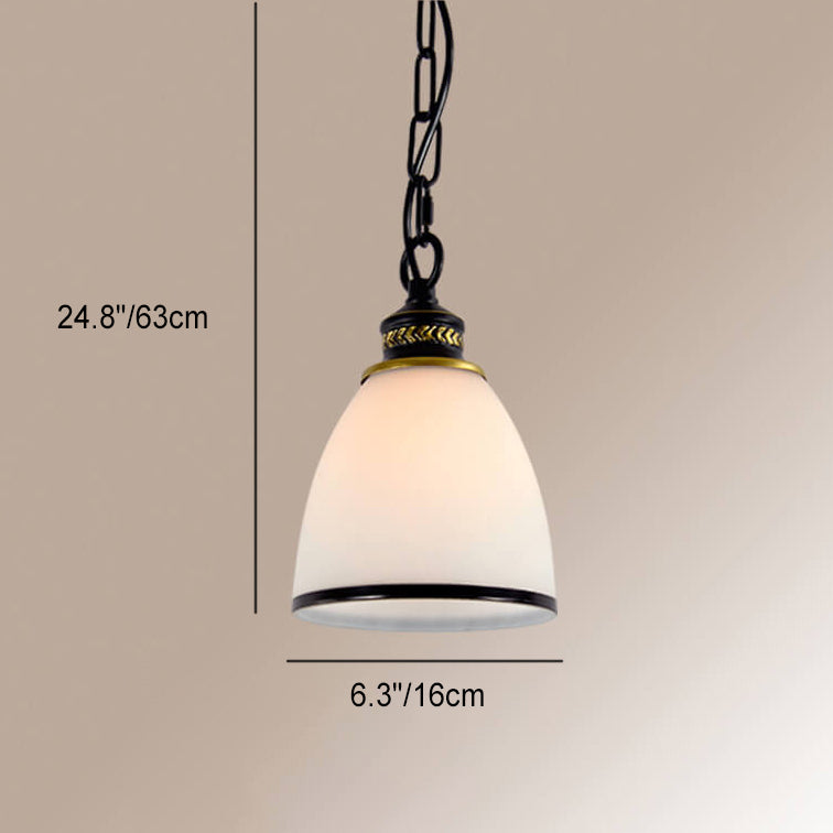 Traditionelle 1-flammige Pendelleuchte aus Eisen mit kegelförmigem Schirm aus satiniertem Glas im europäischen Stil für Wohnzimmer &amp; Schlafzimmer 