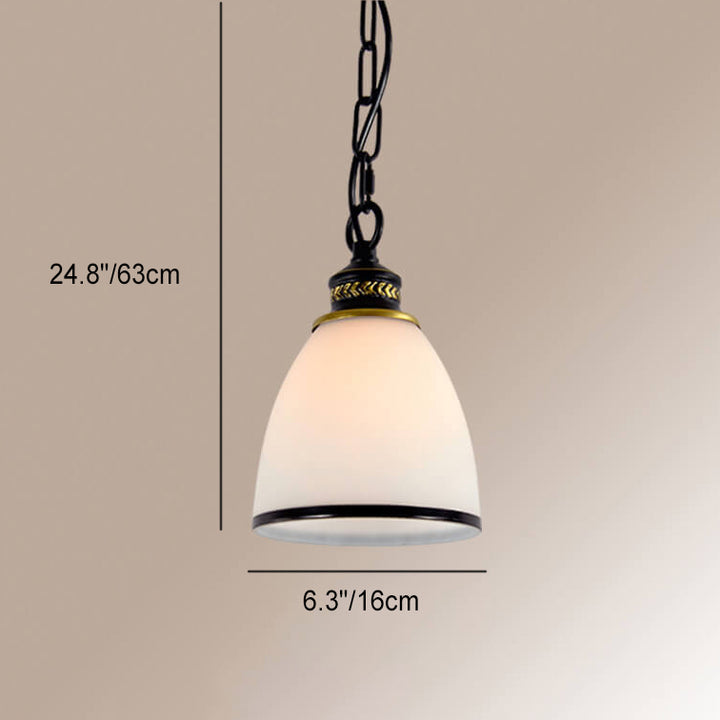 Traditionelle 1-flammige Pendelleuchte aus Eisen mit kegelförmigem Schirm aus satiniertem Glas im europäischen Stil für Wohnzimmer &amp; Schlafzimmer 