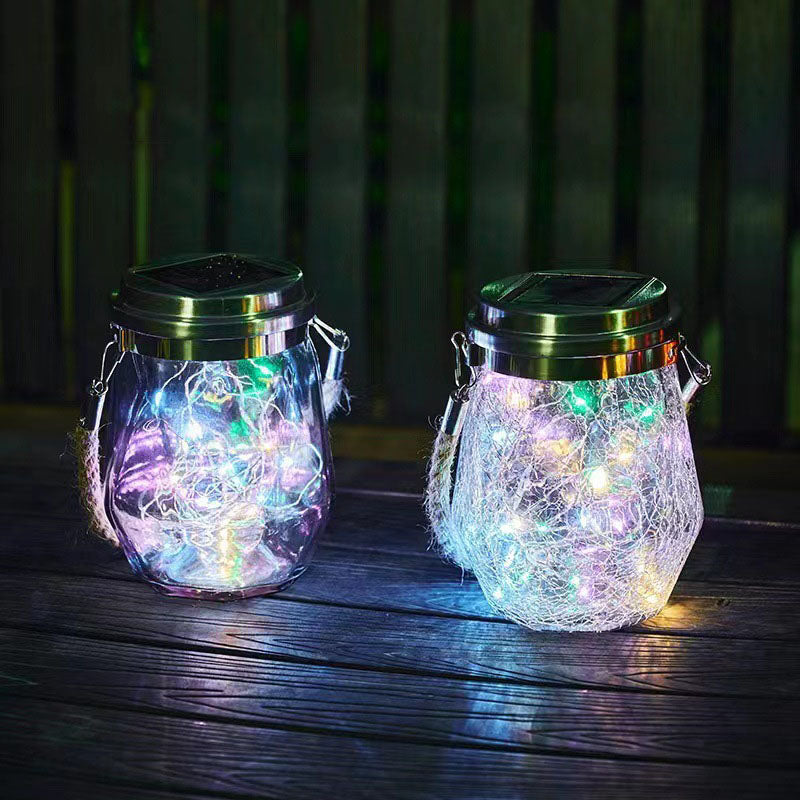 Contemporary Creative Metal Glass Rope Solar Crackle Jar Waterproof Hanging LED Outdoor Light For Outdoor Patio