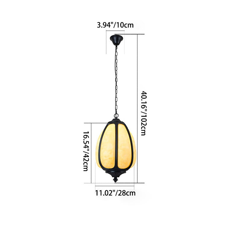 Lumière suspendue ovale en aluminium moulé Art Déco moderne en forme de citrouille à 1 ampoule pour patio extérieur 