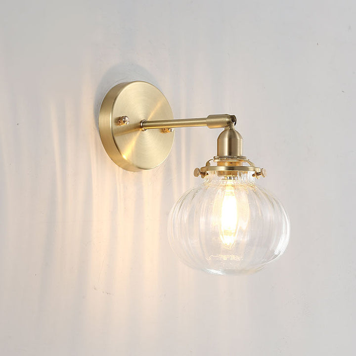 Traditionelle Vintage Messing Kürbis Glas Schatten 1-Licht Wand Leuchte Lampe für Wohnzimmer 