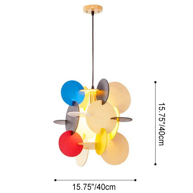 Nordic Creative Round Building Blocks Solid Wood 1-Light Pendant Light