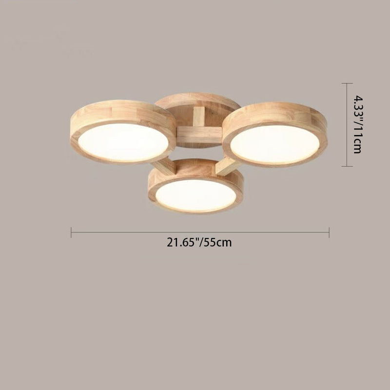 Contemporary Scandinavian Round Rubberwood LED Flush Mount Ceiling Light For Living Room