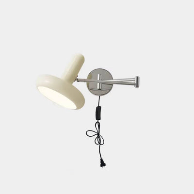 Nordic Cream White Iron Rocker Arm Round Retractable 1-Light Wall Sconce Lamp