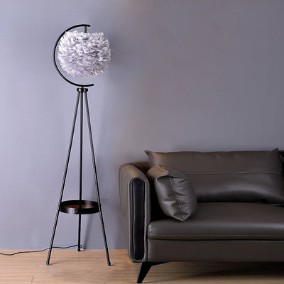 Contemporary Creative Iron Feather Tripod 1-Light Standing Floor Lamp For Bedroom