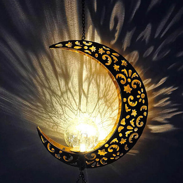 Lumière extérieure LED en verre et fer pour jardin avec carillon solaire moderne Art Déco Soleil Étoile 