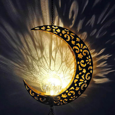 Modern Art Deco Solar Sun Star Wind Chime Iron Glass LED Outdoor Light For Garden