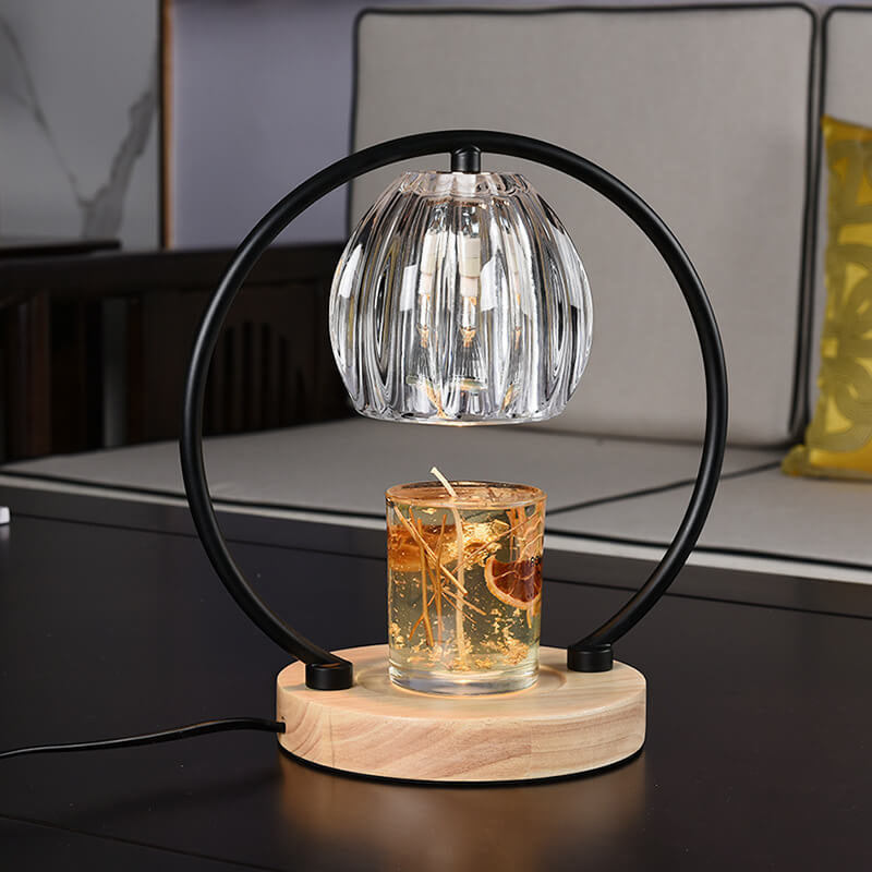 European Modern Aromatherapy Oak Glass Metal LED Melting Wax Table Lamp