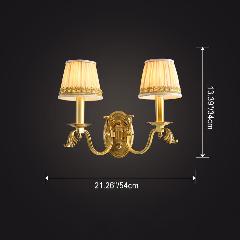 Lámpara Aplique de Pared de Cúpula de Cobre de Lujo Moderno de Tela 1/2-Luz para Sala de Estar 