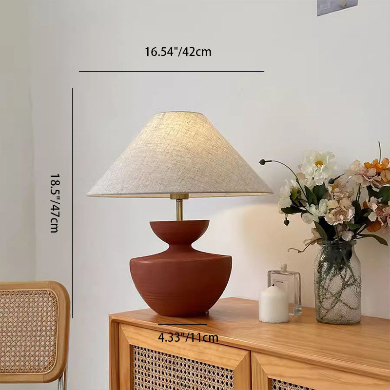 Modern Transitional Fabric Shade Resin Round Base 1-Light Table Lamp For Home Office