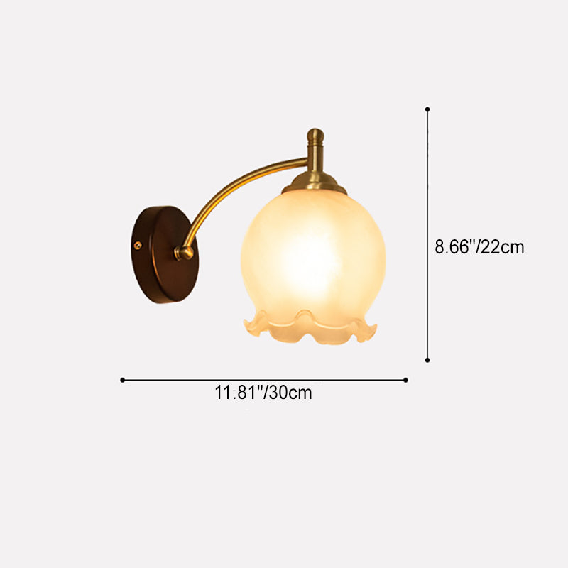 Traditional French Ceramic Glass Flower Shade Solid Wood Base 1-Light Wall Sconce For Living Room