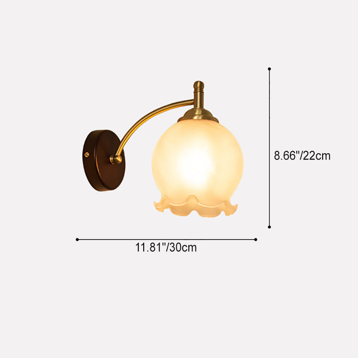 Traditional French Ceramic Glass Flower Shade Solid Wood Base 1-Light Wall Sconce For Living Room
