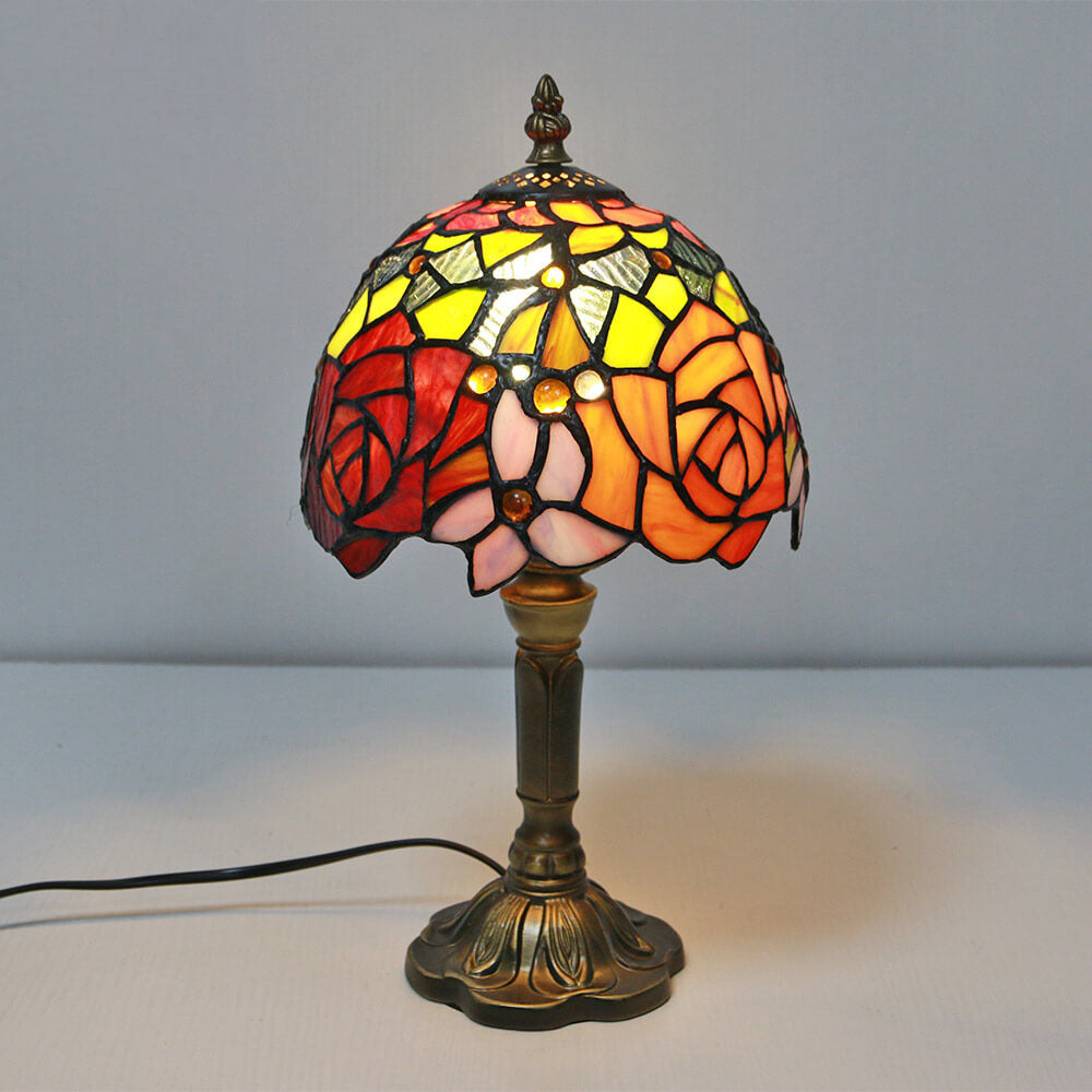 Vintage Tiffany Tierblumen Dekoration Buntglas Kuppel 1-Licht Tischlampe 