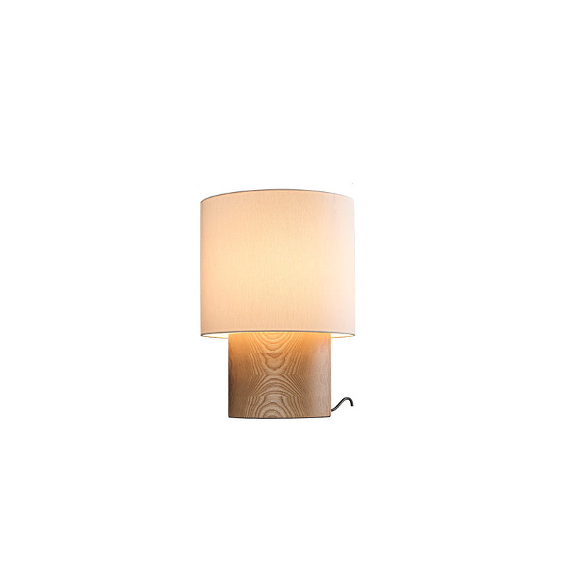 Lampe de Table 1 Lumière en Bois et Tissu Cylindrique de Ferme Traditionnelle pour Chevet 