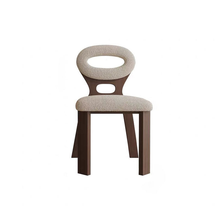Contemporary Nordic Oval Hollowed Out Sherpa Fabric Rubberwood Dining Chair Backrest For Dining Room