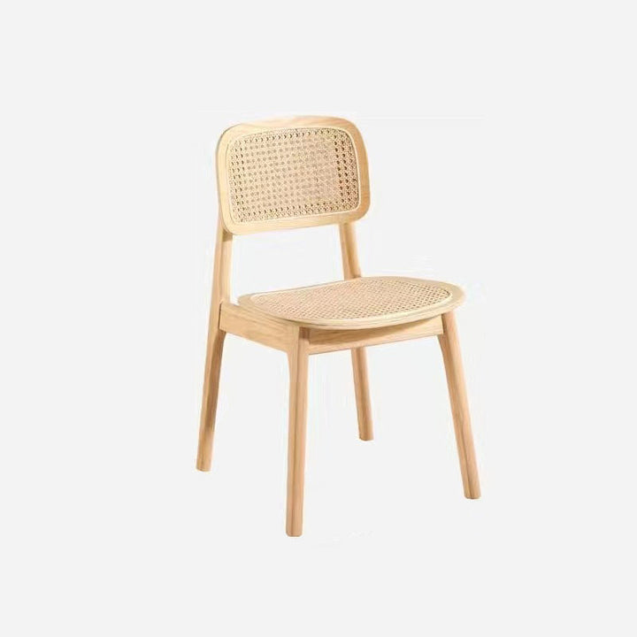 Moderner minimalistischer Esszimmerstuhl aus PET-Rattan und Kautschukholz mit quadratischer Rückenlehne 