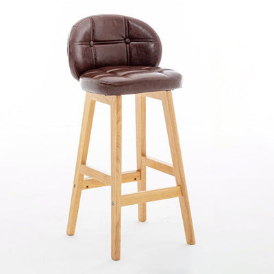 Moderner minimalistischer quadratischer Holz-Leder-Schaum-Barhocker mit vier Beinen und Rückenlehne für das Esszimmer 