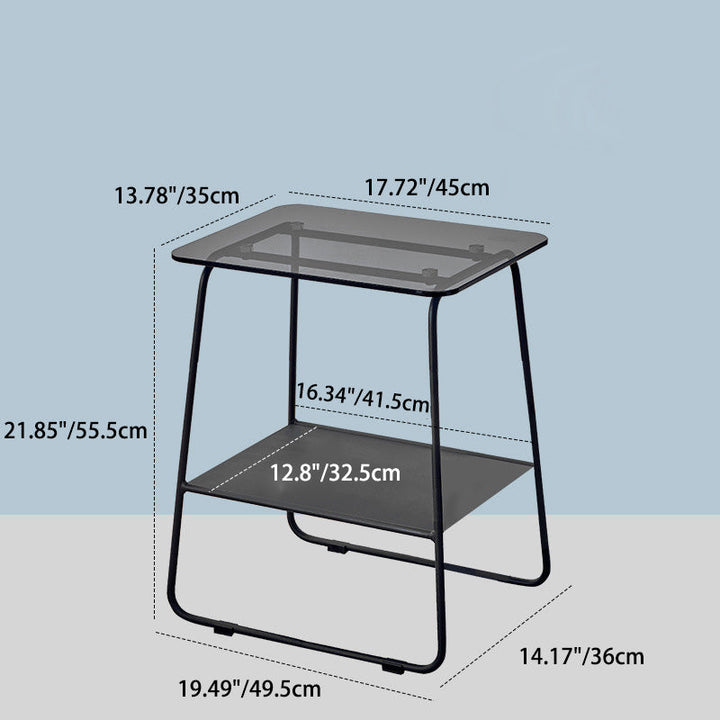 Moderner minimalistischer rechteckiger Glas-Eisen-Couchtisch, 2-stufig für Wohnzimmer 