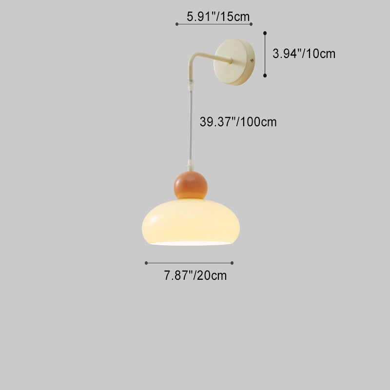 Lámpara Aplique de Pared de 1 Luz de Hierro y Vidrio Redonda en Crema Minimalista Moderna para Dormitorio 