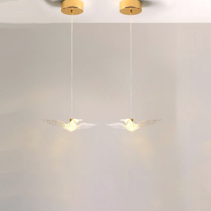Lámpara colgante LED de acrílico y hierro con diseño de pájaro moderno para dormitorio 