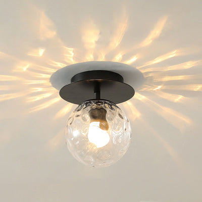 Contemporary Scandinavian Round Ball Iron Hydrographic Glass 1-Light Semi-Flush Mount Ceiling Light For Living Room